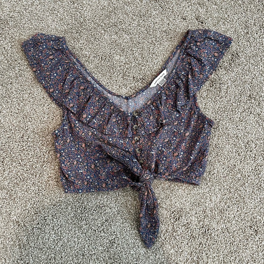 Floral Ruffle Tie-Front Crop Top